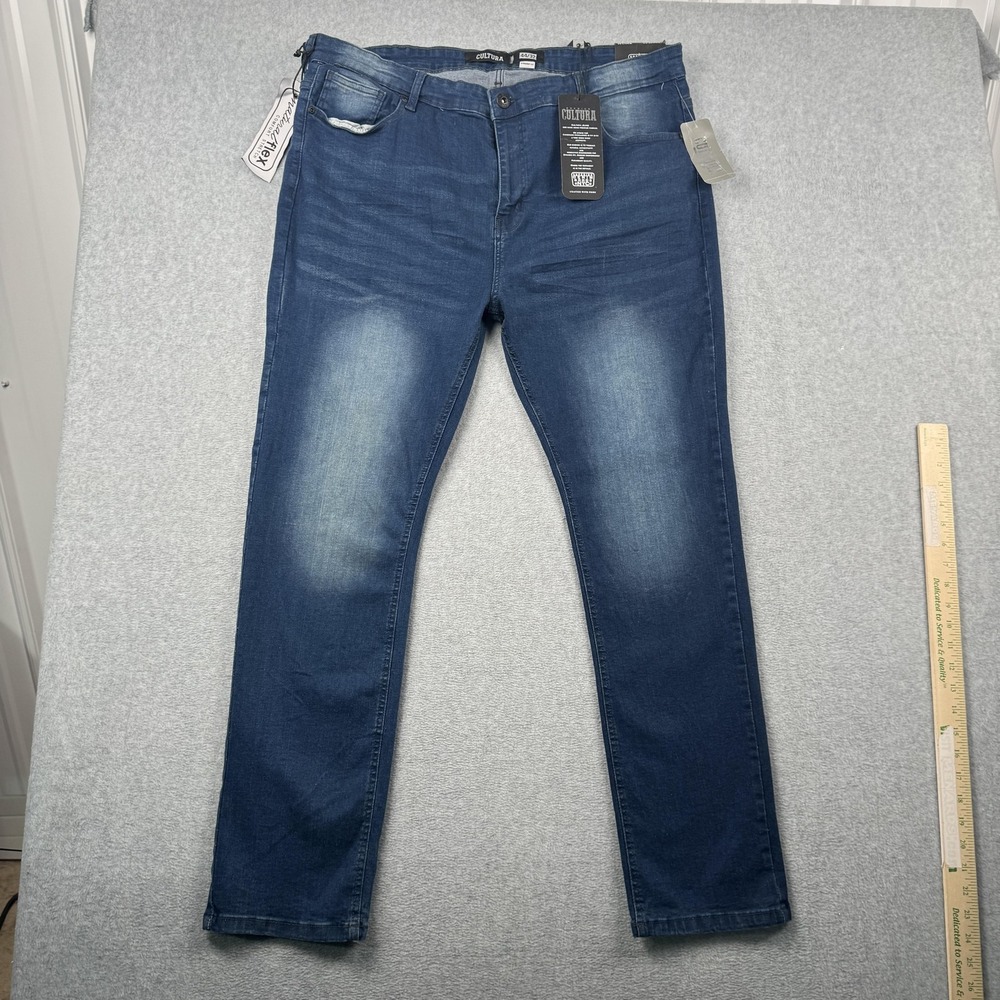 Cultura Jeans Mens 44x32 Dark Wash Natural Flex Stretch Straight Distressed NEW